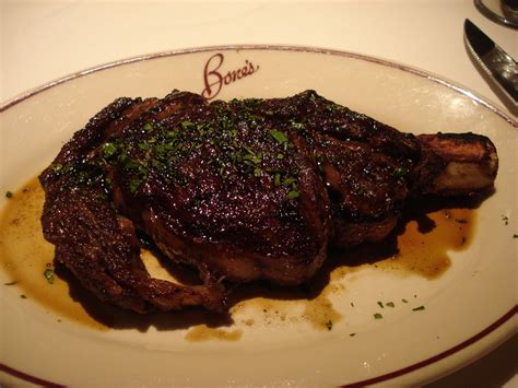 Bones steakhouse - Let rest for 5 minutes before serving. Stovetop and oven directions:Preheat oven to 350 degrees. Heat a large cast iron skillet on medium-high to high heat. Hold the steak fat-side down to render a little of the fat into the pan. Then sear each side until nicely browned, about a minute or two each.